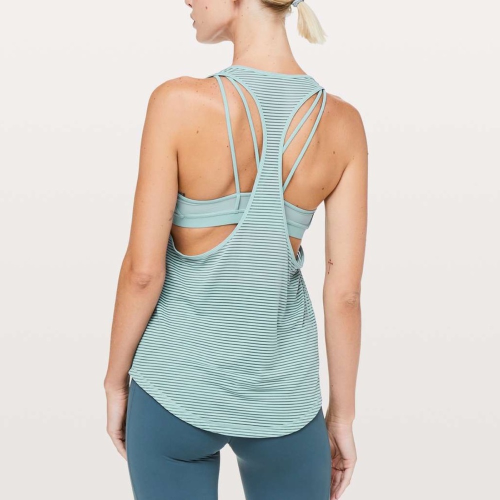 Lululemon Mint Striped Racerback Athletic Cotton Tank Top Size 8